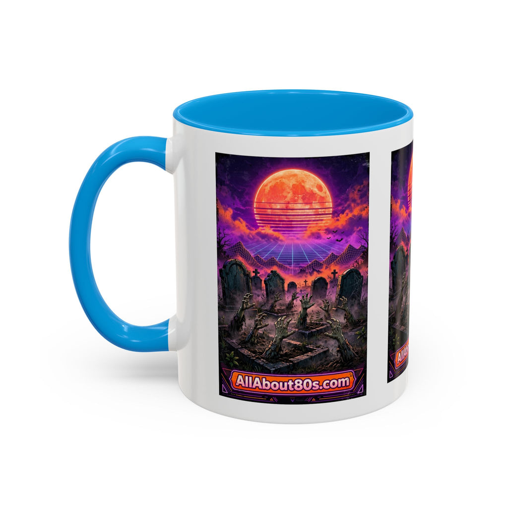 80s Retro Graveyard Sunset Mug — Vaporwave Neon Coffins Coffee Cup (11oz/15oz)