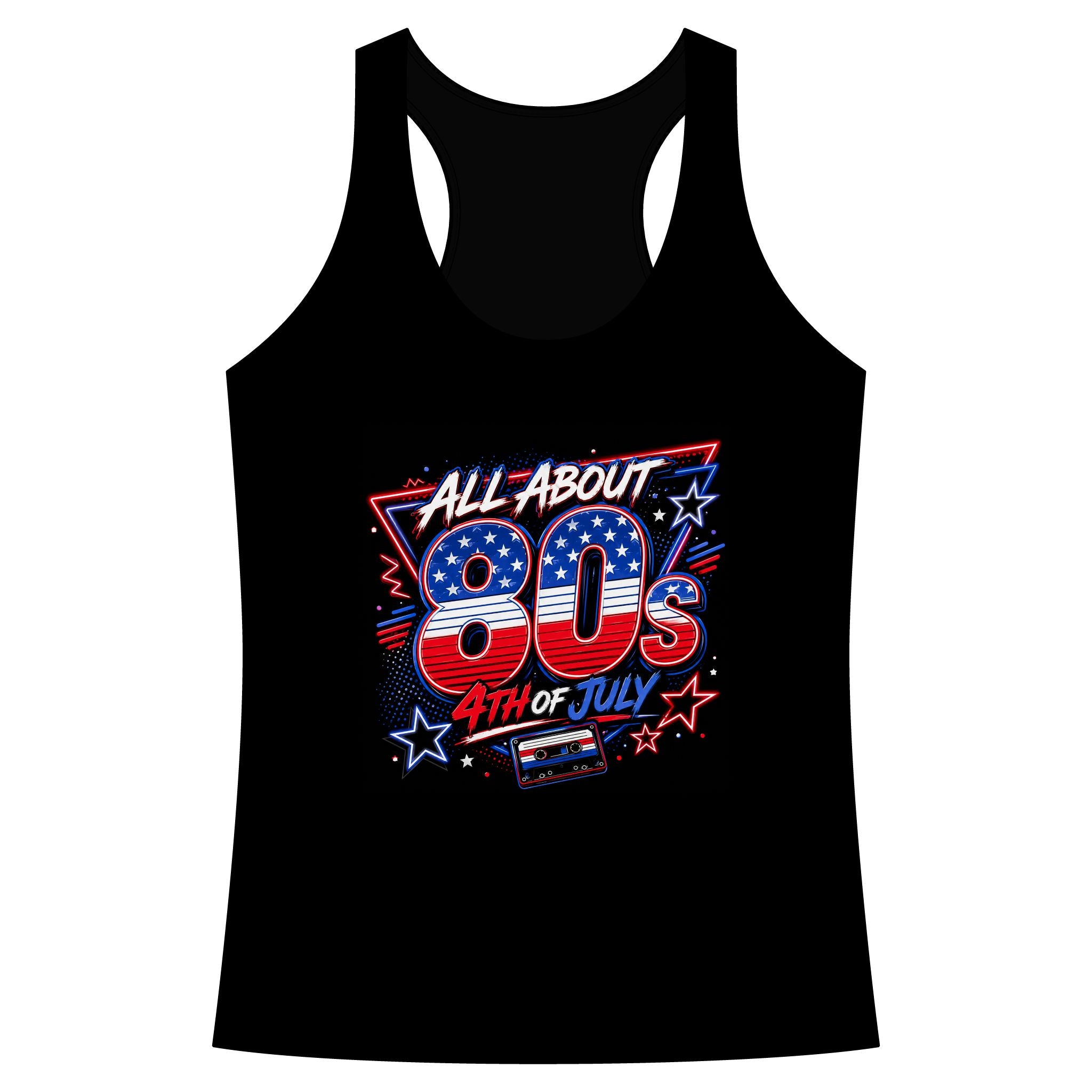 80s Fourth of July Women's Racerback Tank - All About 80s Retro Patriotic Graphics