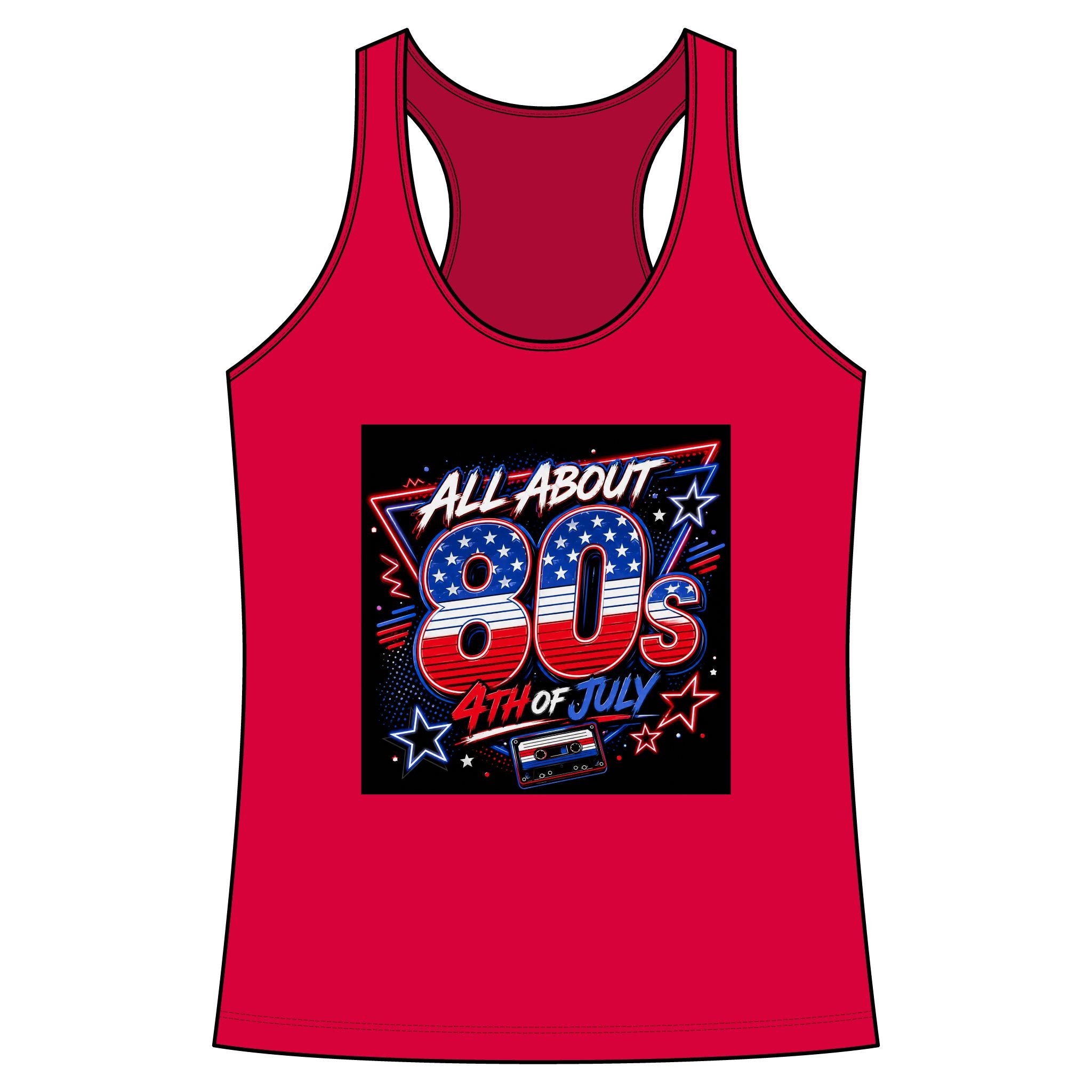 80s Fourth of July Women's Racerback Tank - All About 80s Retro Patriotic Graphics