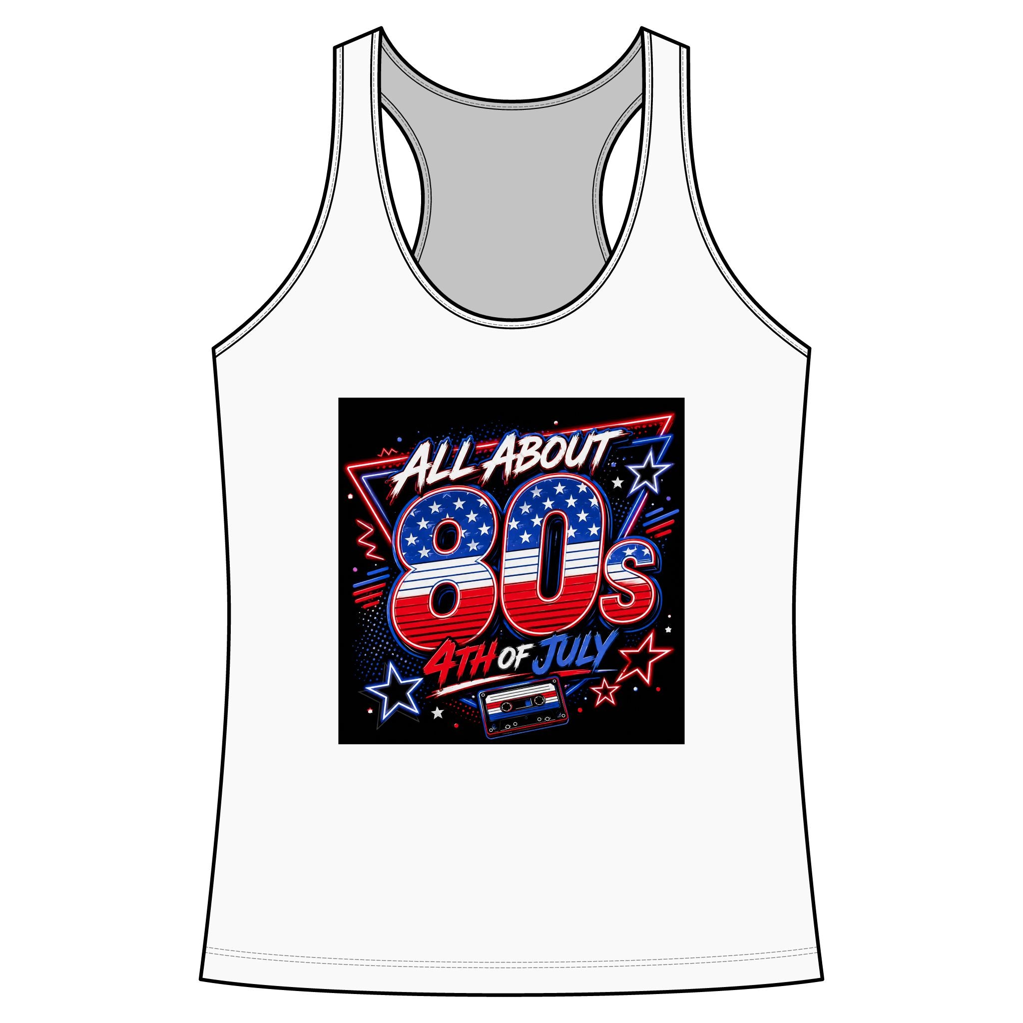 80s Fourth of July Women's Racerback Tank - All About 80s Retro Patriotic Graphics