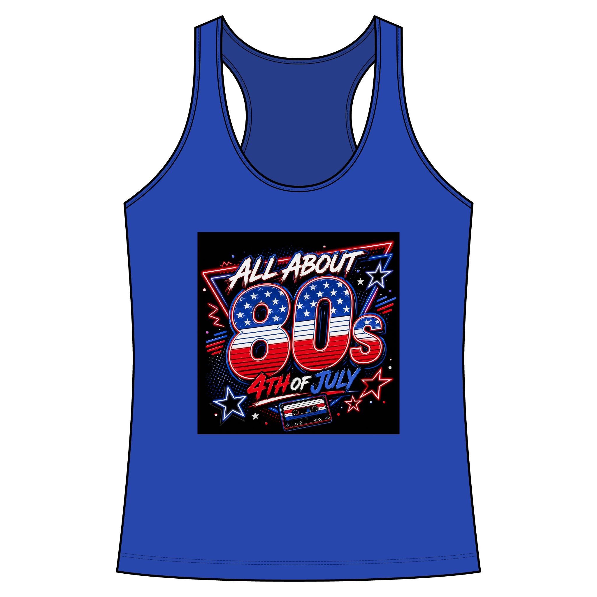 80s Fourth of July Women's Racerback Tank - All About 80s Retro Patriotic Graphics