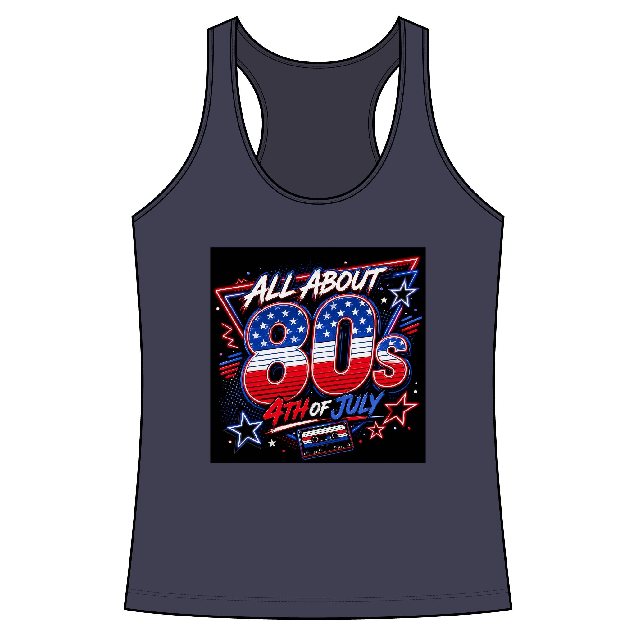 80s Fourth of July Women's Racerback Tank - All About 80s Retro Patriotic Graphics