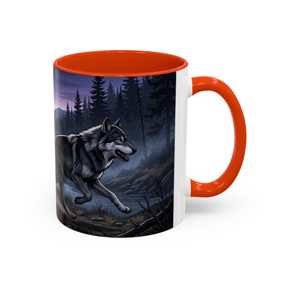 Wolf Pack Nightscape Mug — 11oz/15oz Scenic Black-Interior Coffee Cup