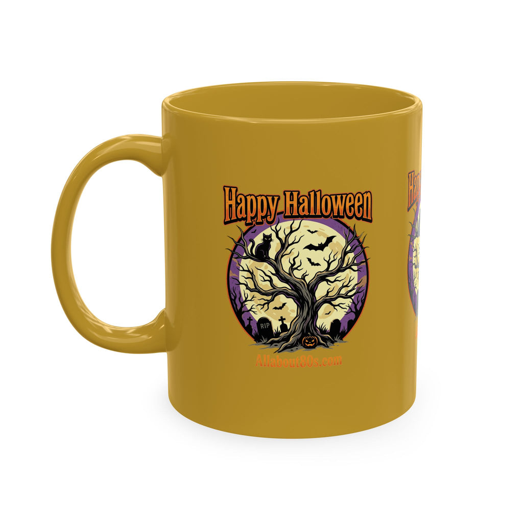 Happy Halloween Ceramic Mug — Spooky Tree & Moon Coffee Cup