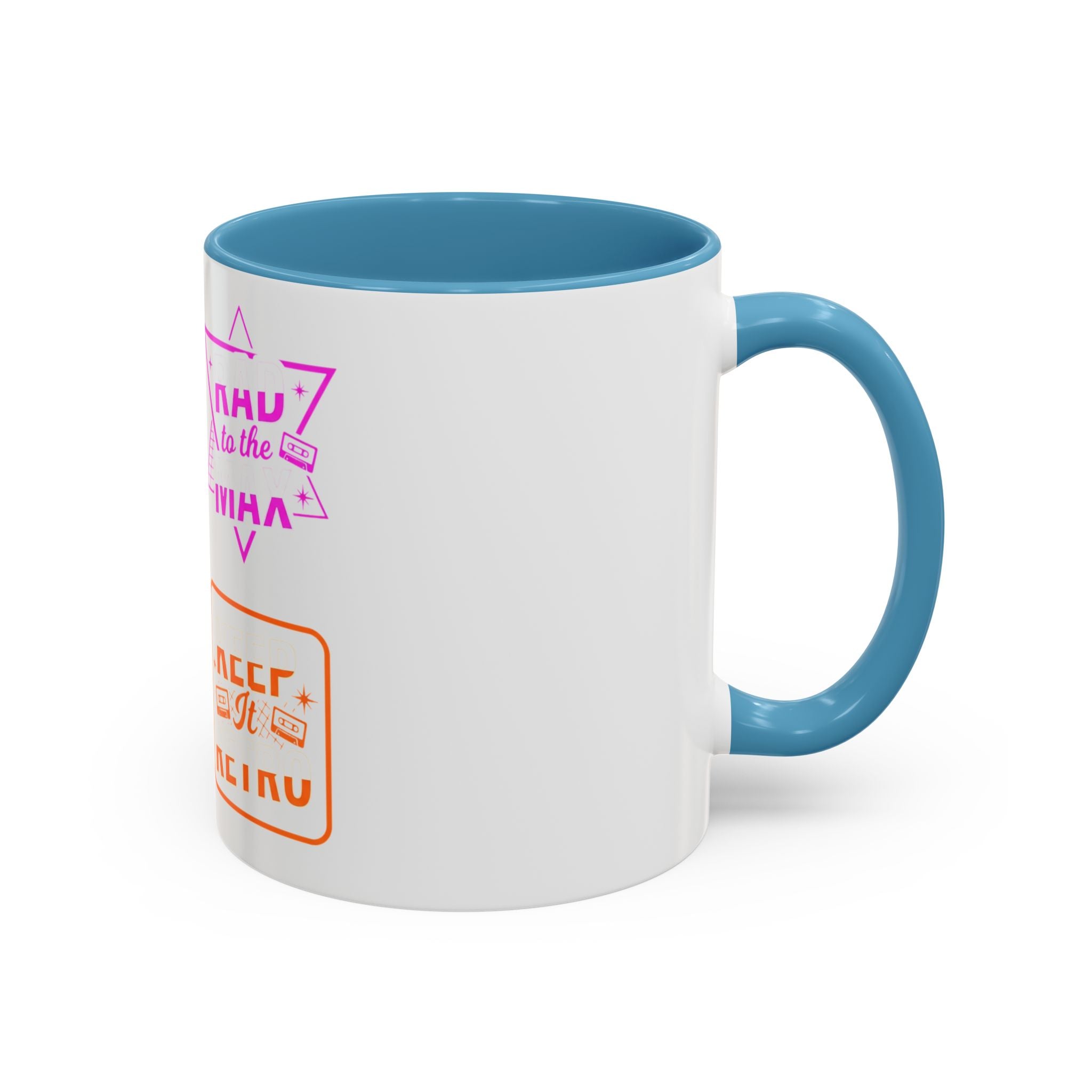 Retro Gamer Badge Accent Coffee Mug — Neon 'Totally Tubular' & 80s Gamer Icons (11/15oz)