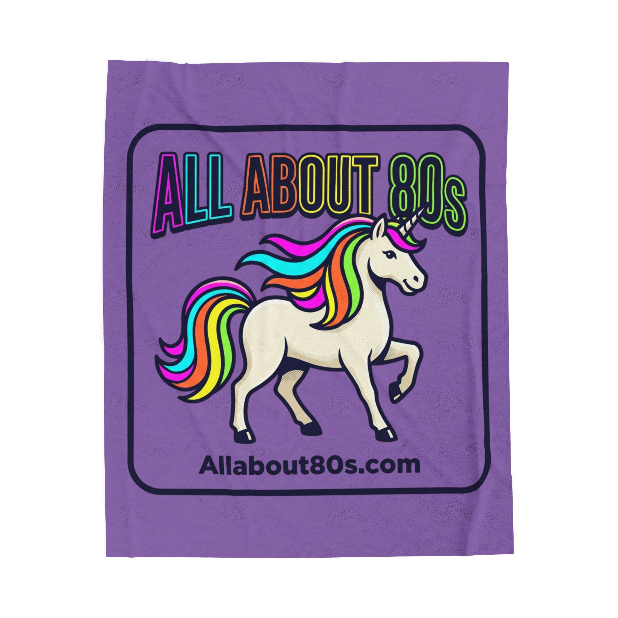 All About 80s Rainbow Unicorn Velveteen Plush Blanket – Retro 80s Cozy Throw