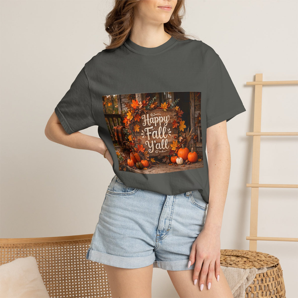 Happy Fall Y’all T-Shirt — Autumn Pumpkin & Leaves Graphic Tee