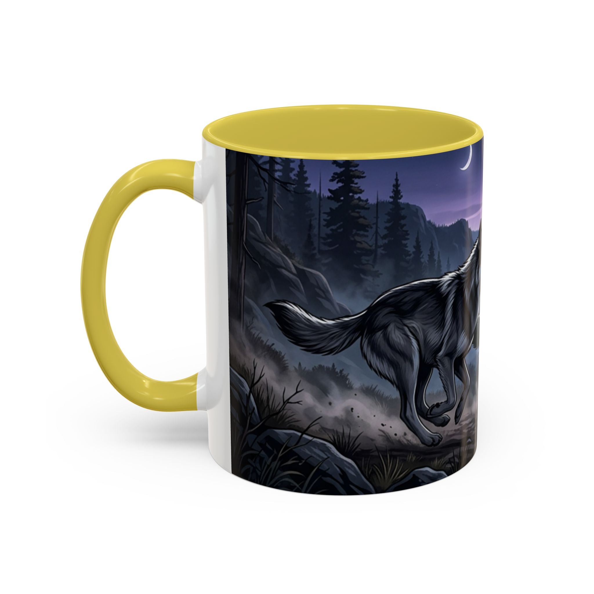Wolf Pack Nightscape Mug — 11oz/15oz Scenic Black-Interior Coffee Cup