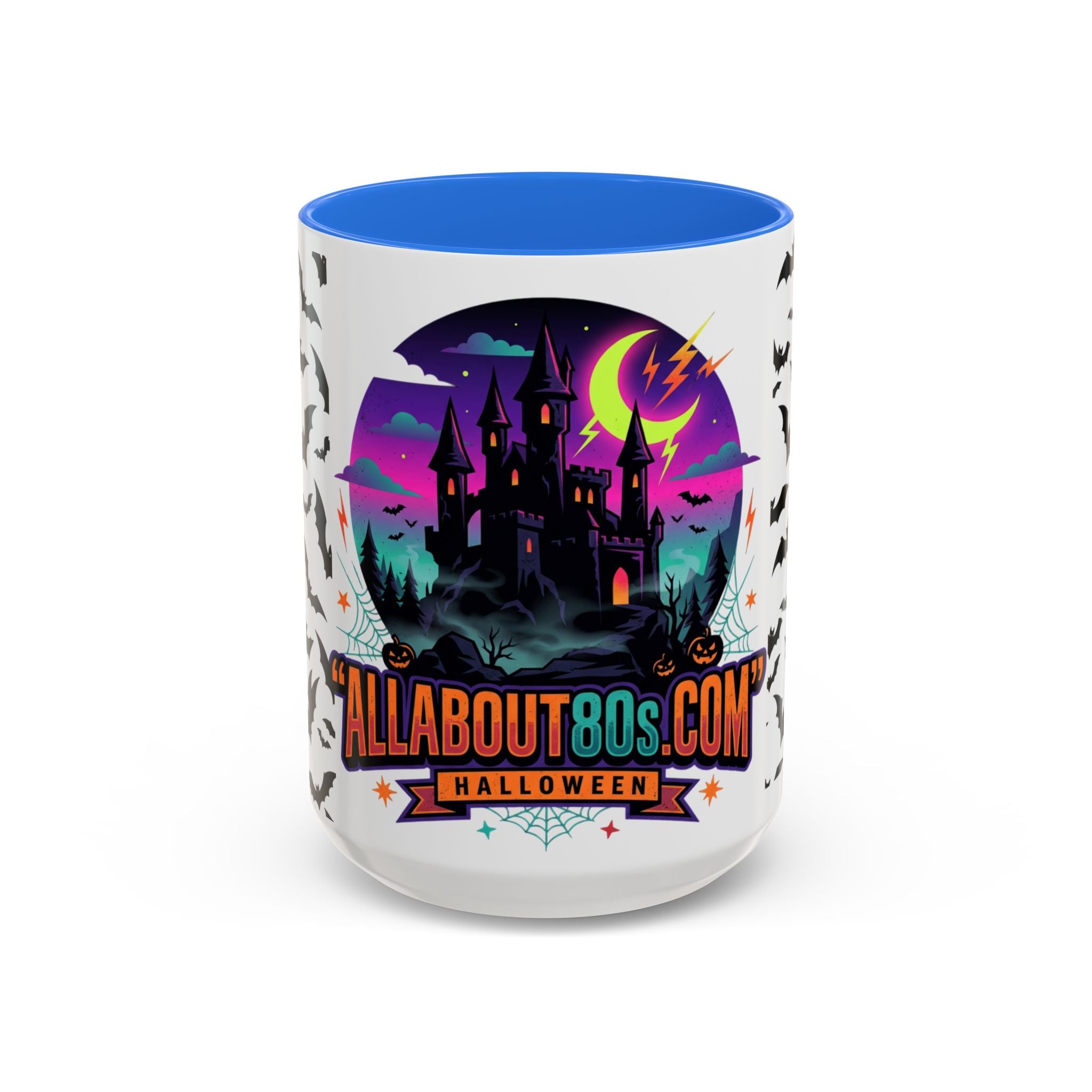 Halloween Haunted Castle Coffee Mug — Colorful Bat Pattern 11oz/15oz