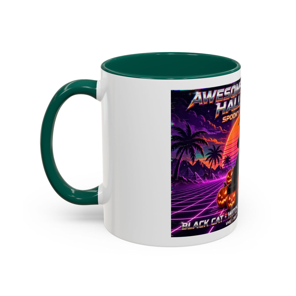 Halloween Retro Cat Mug — Neon 80s Spooky Pumpkin Coffee Cup (11oz/15oz)