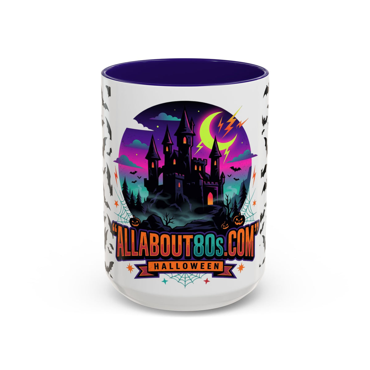 Halloween Haunted Castle Coffee Mug — Colorful Bat Pattern 11oz/15oz