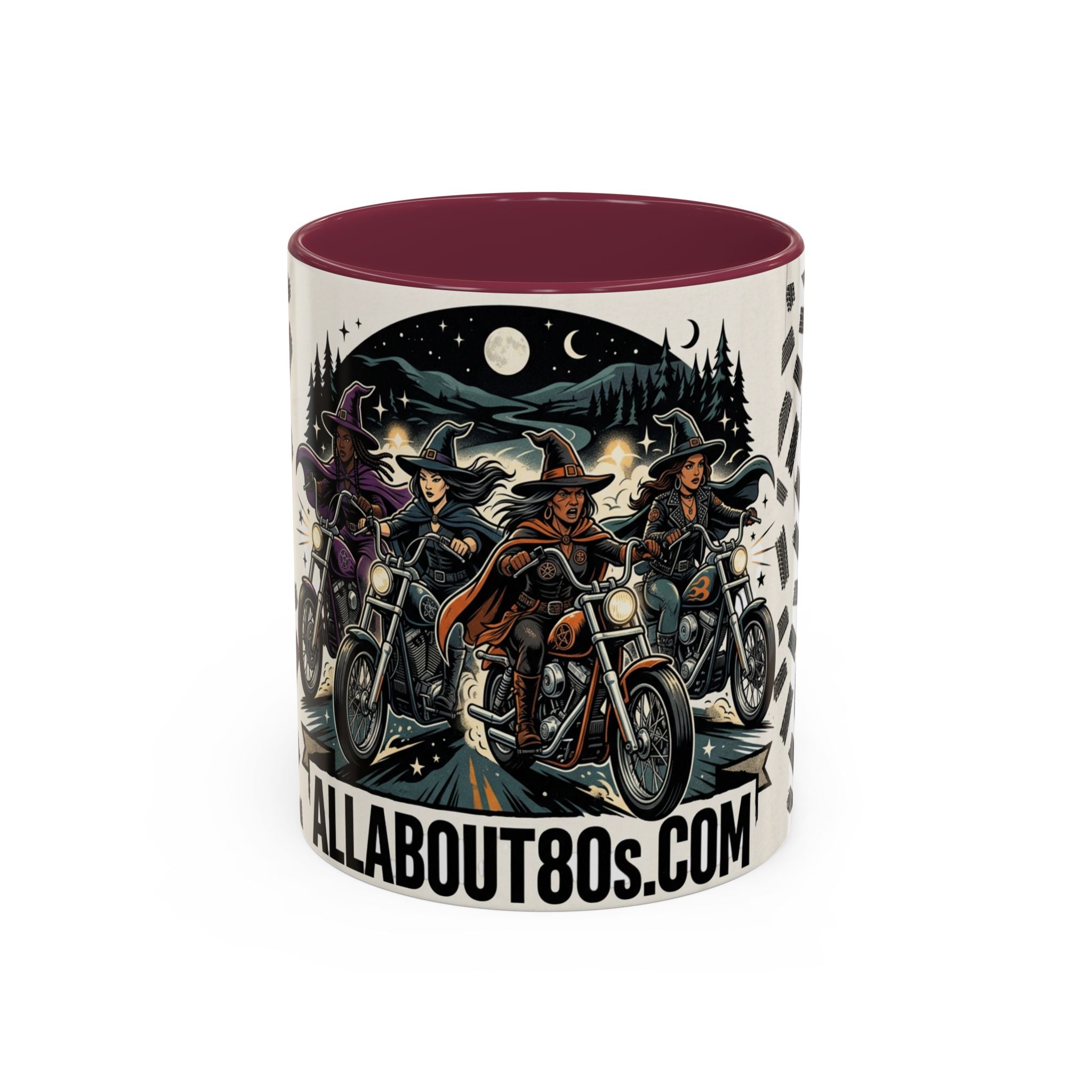 Witch Biker Sisters Coffee Mug — Halloween Motorcycle Witchcraft Design (11oz/15oz)