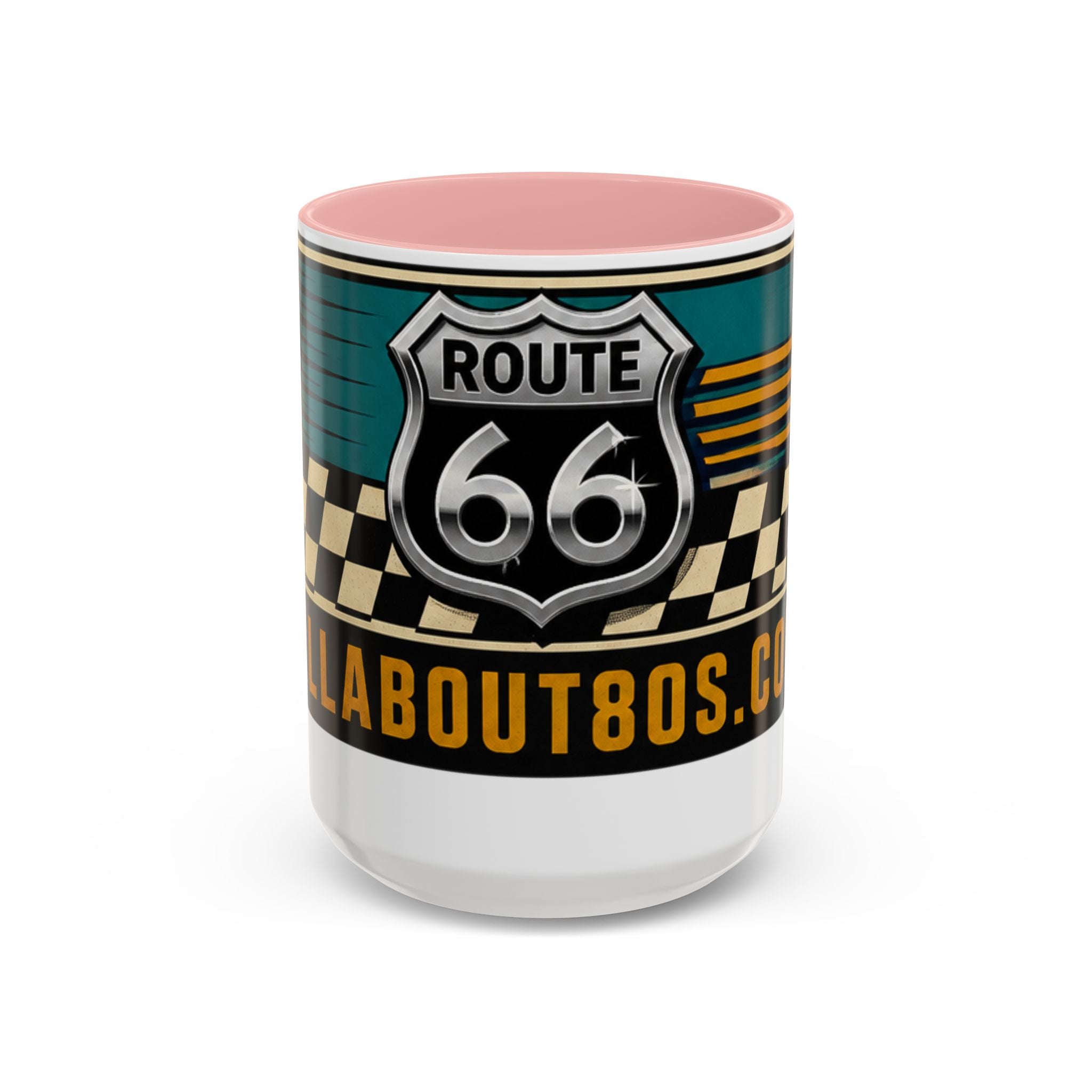 Route 66 Retro Checkerboard Coffee Mug — Vintage Road Trip 11/15oz Accent Mug