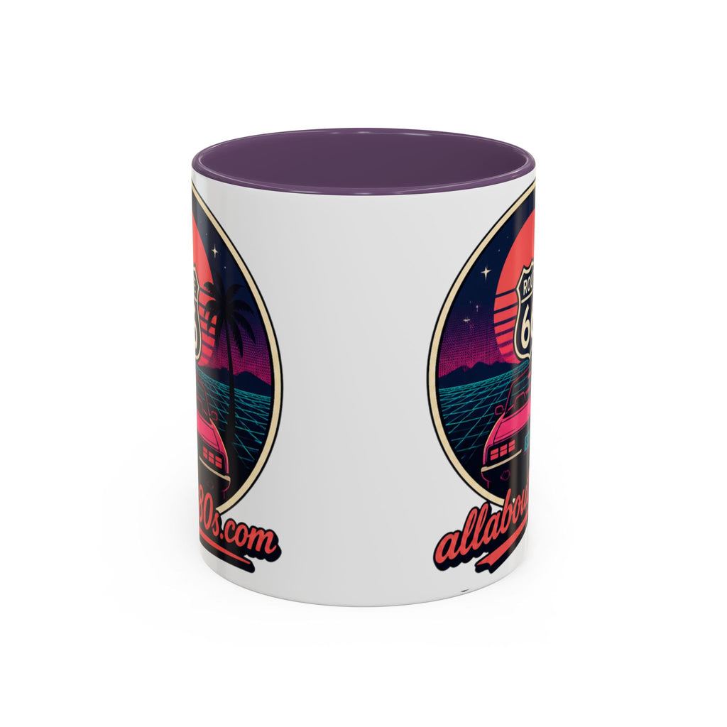 Route 66 Retro 80s Accent Coffee Mug — 'allabout80s' Vintage Sunset Design (11/15oz)
