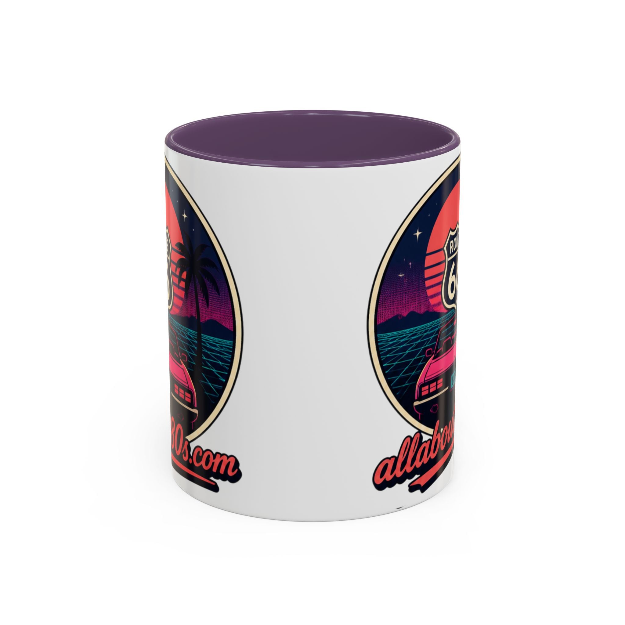 Route 66 Retro 80s Accent Coffee Mug — 'allabout80s' Vintage Sunset Design (11/15oz)
