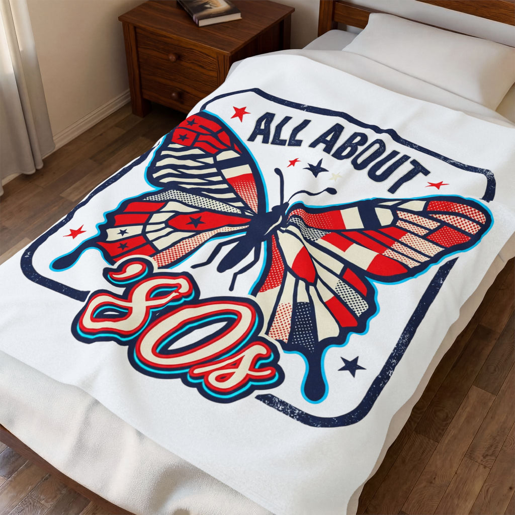 Velveteen Blanket — "All About '80s" Retro Butterfly Plush Throw