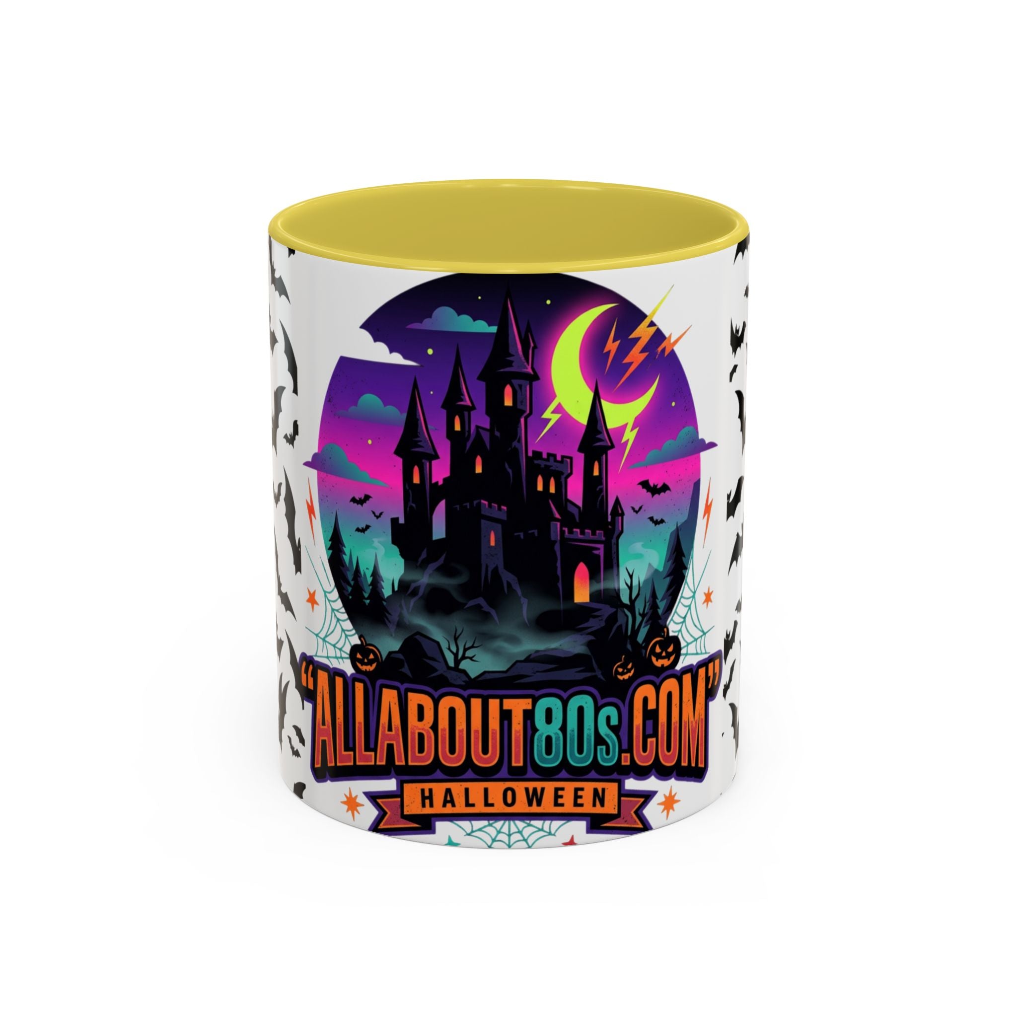 Halloween Haunted Castle Coffee Mug — Colorful Bat Pattern 11oz/15oz