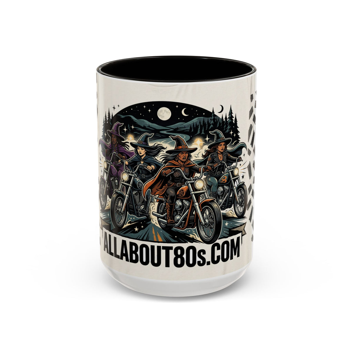 Witch Biker Sisters Coffee Mug — Halloween Motorcycle Witchcraft Design (11oz/15oz)