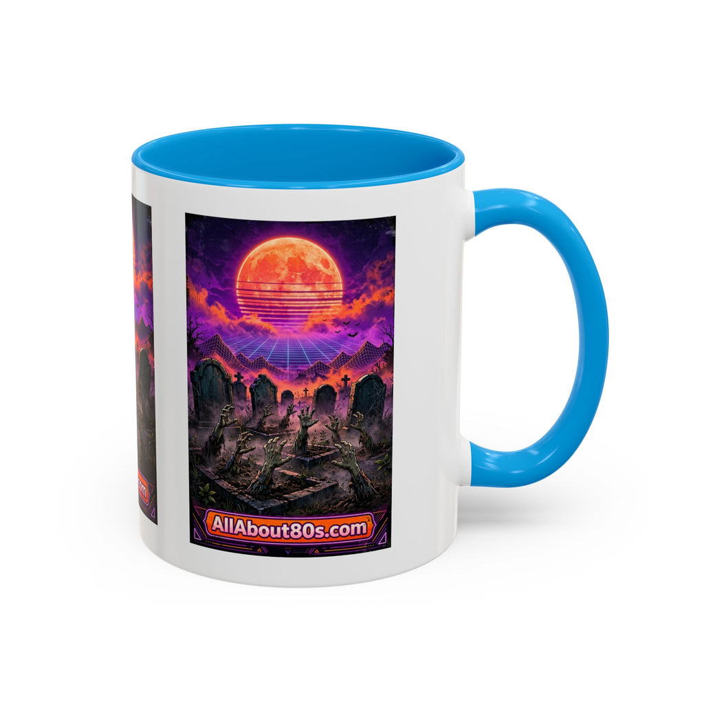 80s Retro Graveyard Sunset Mug — Vaporwave Neon Coffins Coffee Cup (11oz/15oz)
