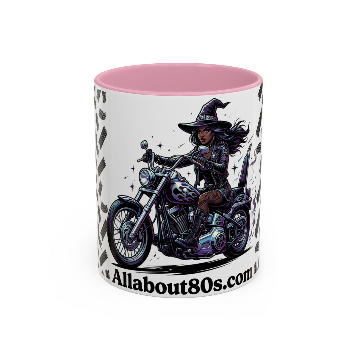 Witch Biker Coffee Mug (11oz/15oz) — Gothic Motorcycle Witch Illustration