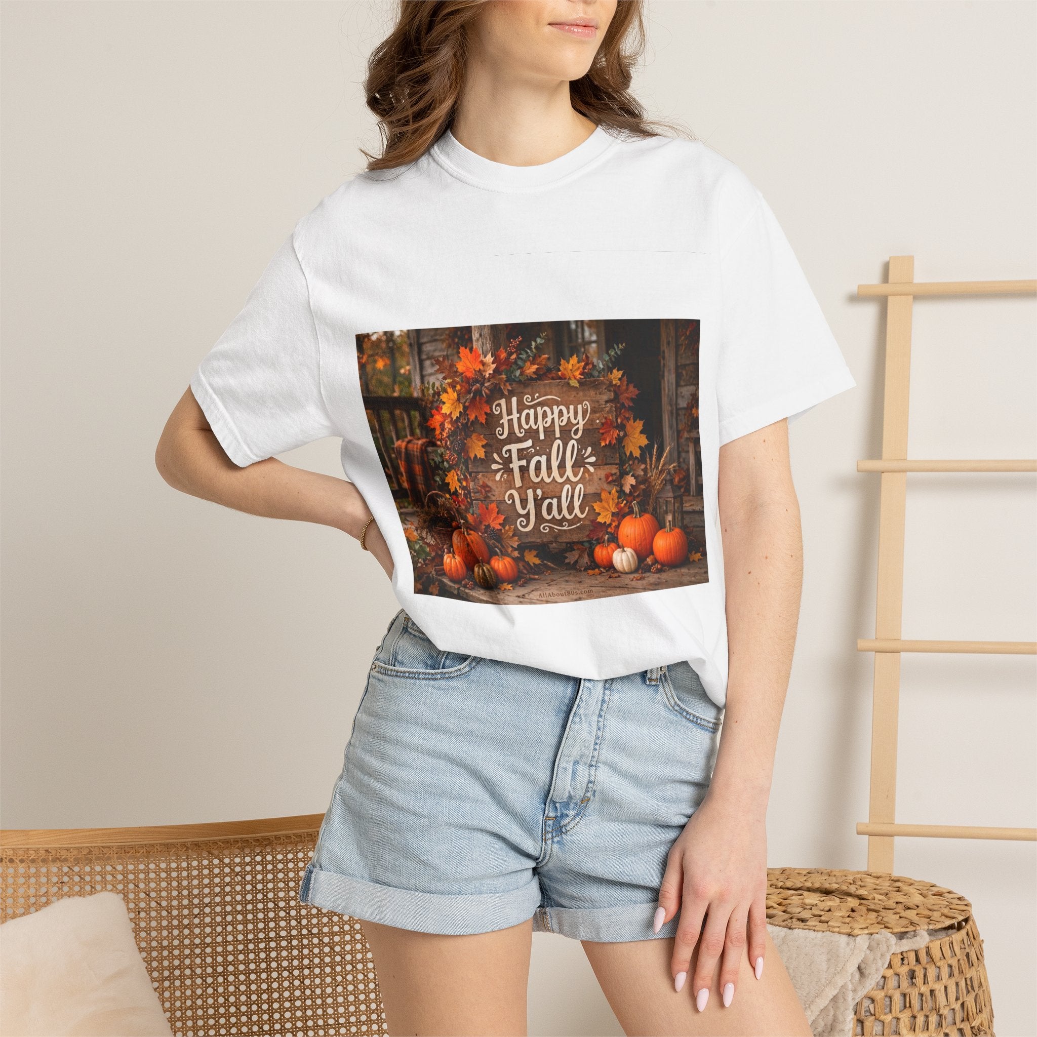 Happy Fall Y’all T-Shirt — Autumn Pumpkin & Leaves Graphic Tee