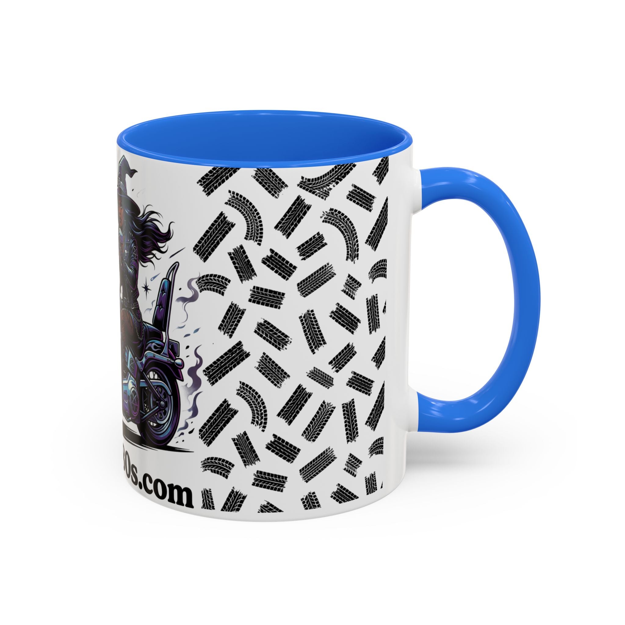 Witch Biker Coffee Mug (11oz/15oz) — Gothic Motorcycle Witch Illustration