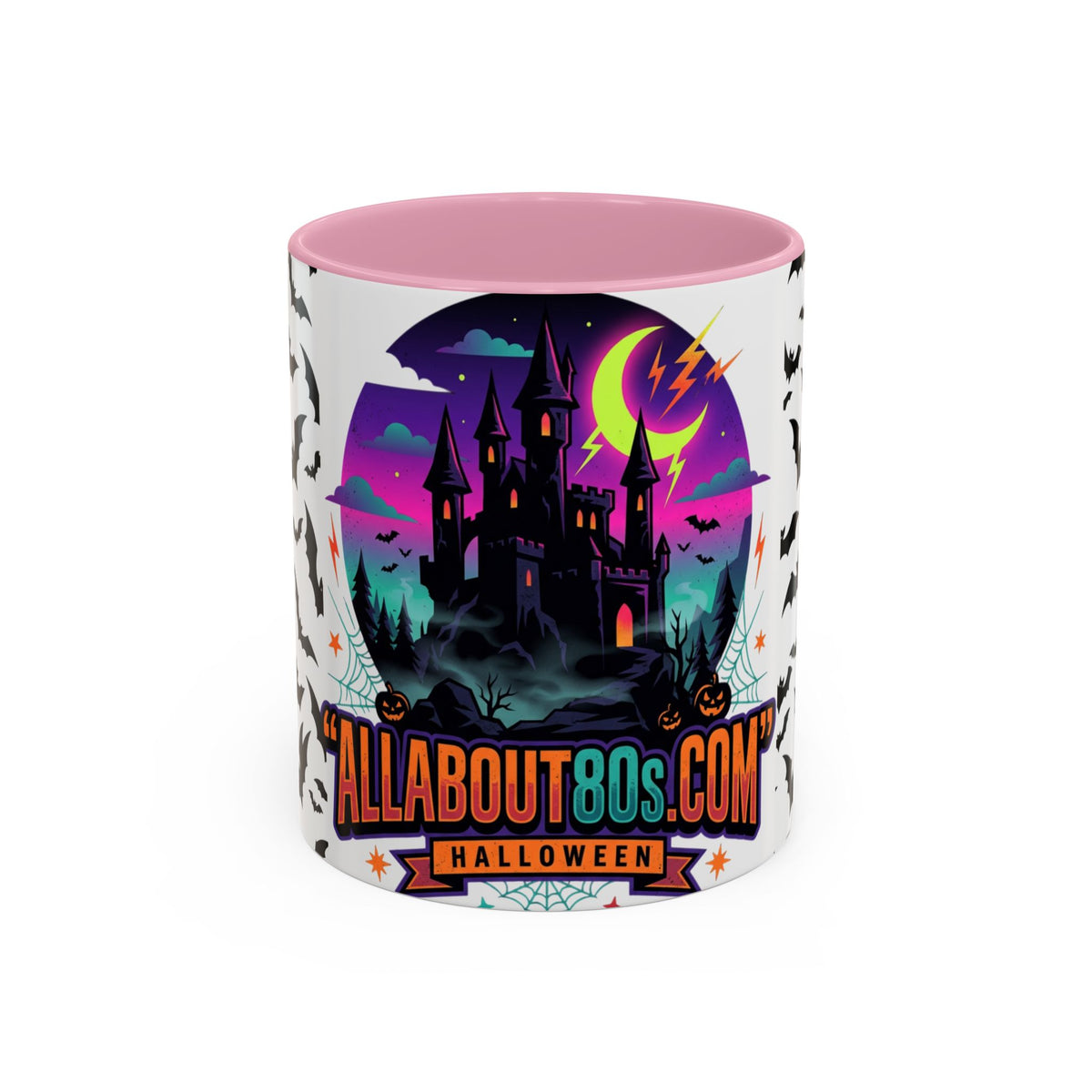 Halloween Haunted Castle Coffee Mug — Colorful Bat Pattern 11oz/15oz