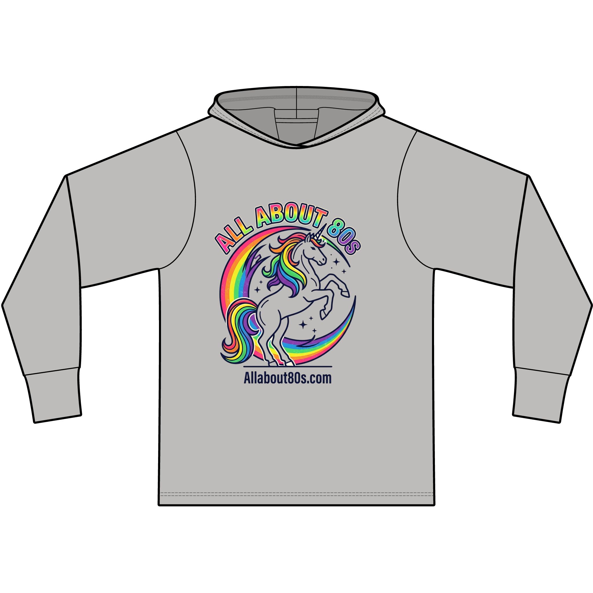Retro Rainbow Unicorn Hoodie Tee — All About 80s Graphic Sweatshirt