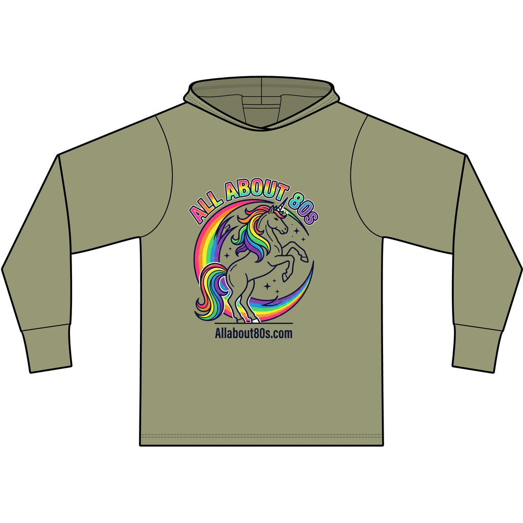 Retro Rainbow Unicorn Hoodie Tee — All About 80s Graphic Sweatshirt