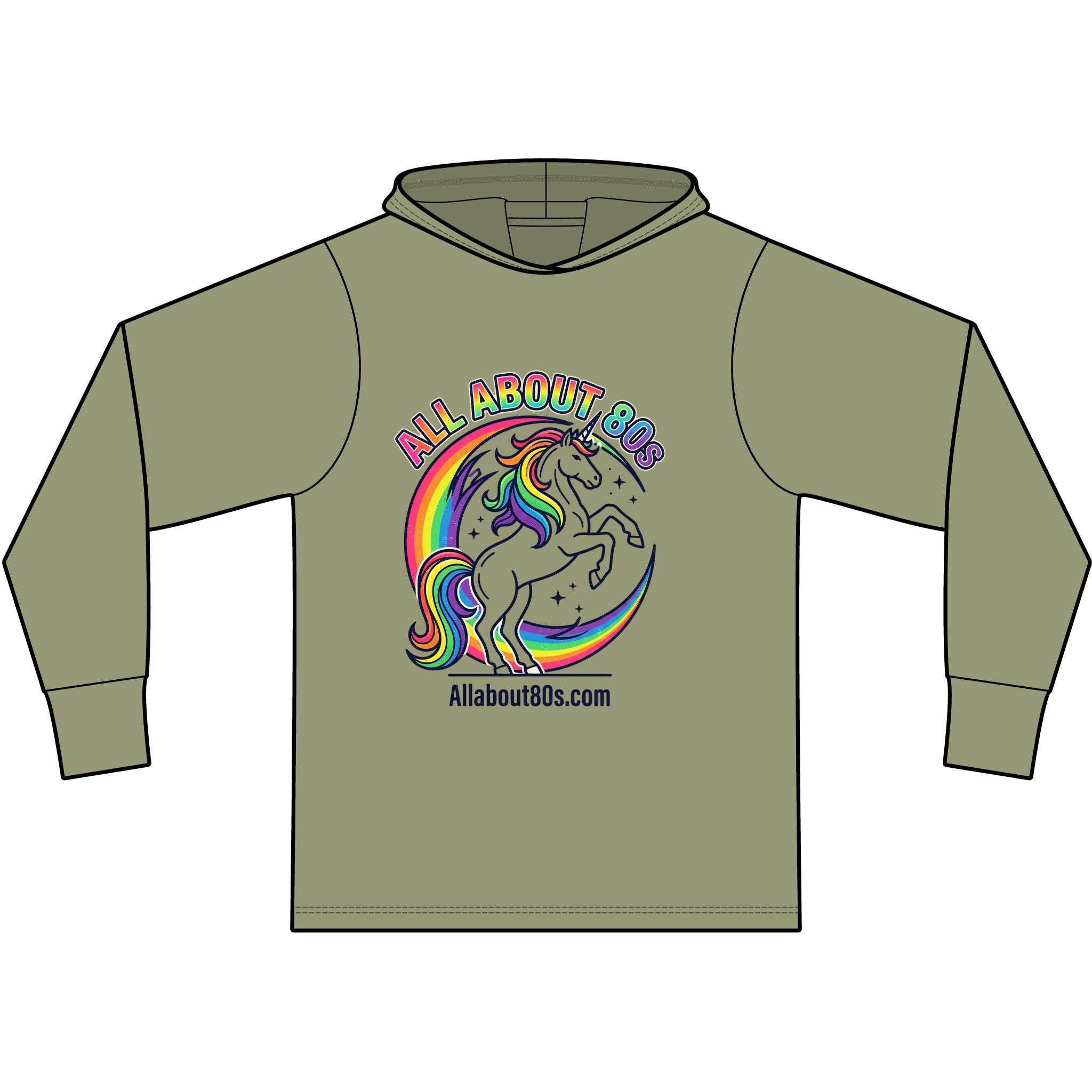 Retro Rainbow Unicorn Hoodie Tee — All About 80s Graphic Sweatshirt
