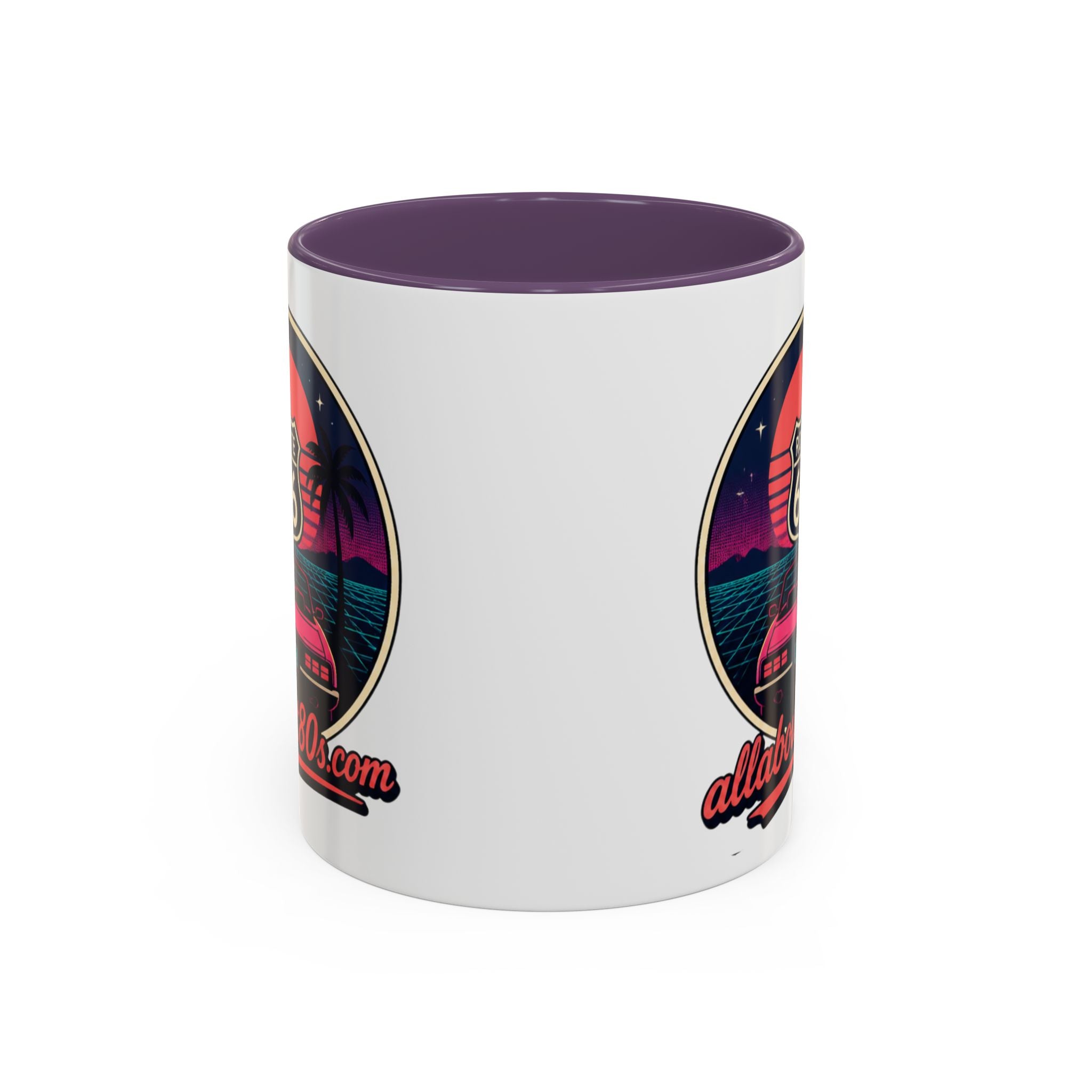 Route 66 Retro 80s Accent Coffee Mug — 'allabout80s' Vintage Sunset Design (11/15oz)
