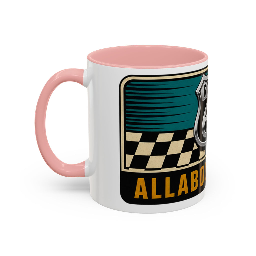 Route 66 Retro Checkerboard Coffee Mug — Vintage Road Trip 11/15oz Accent Mug