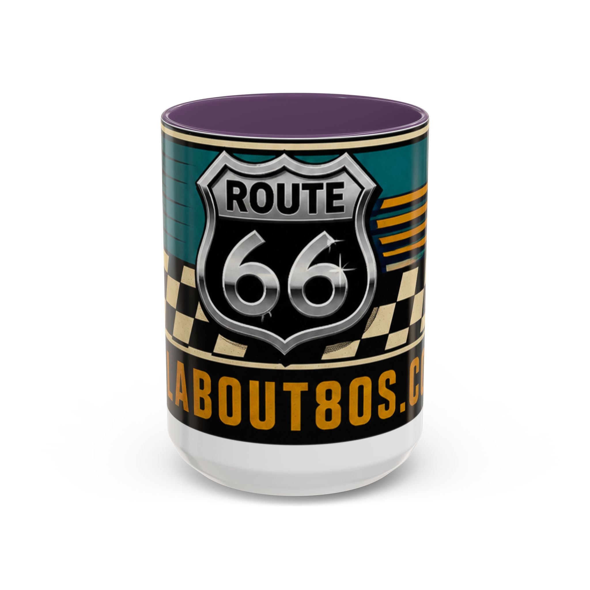 Route 66 Retro Checkerboard Coffee Mug — Vintage Road Trip 11/15oz Accent Mug