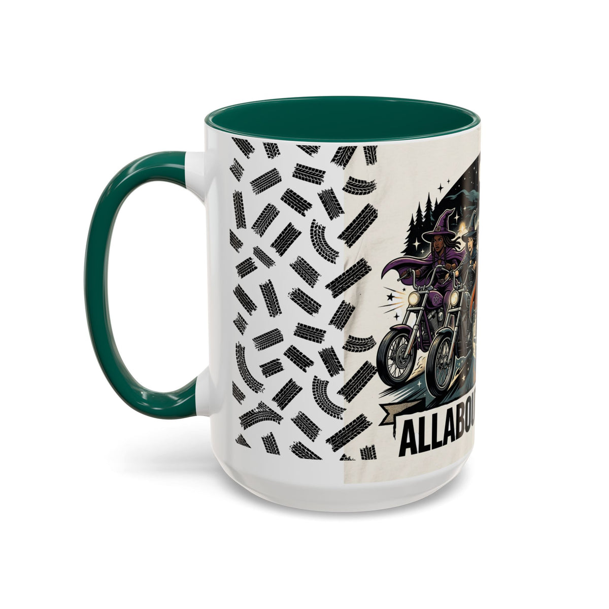 Witch Biker Sisters Coffee Mug — Halloween Motorcycle Witchcraft Design (11oz/15oz)