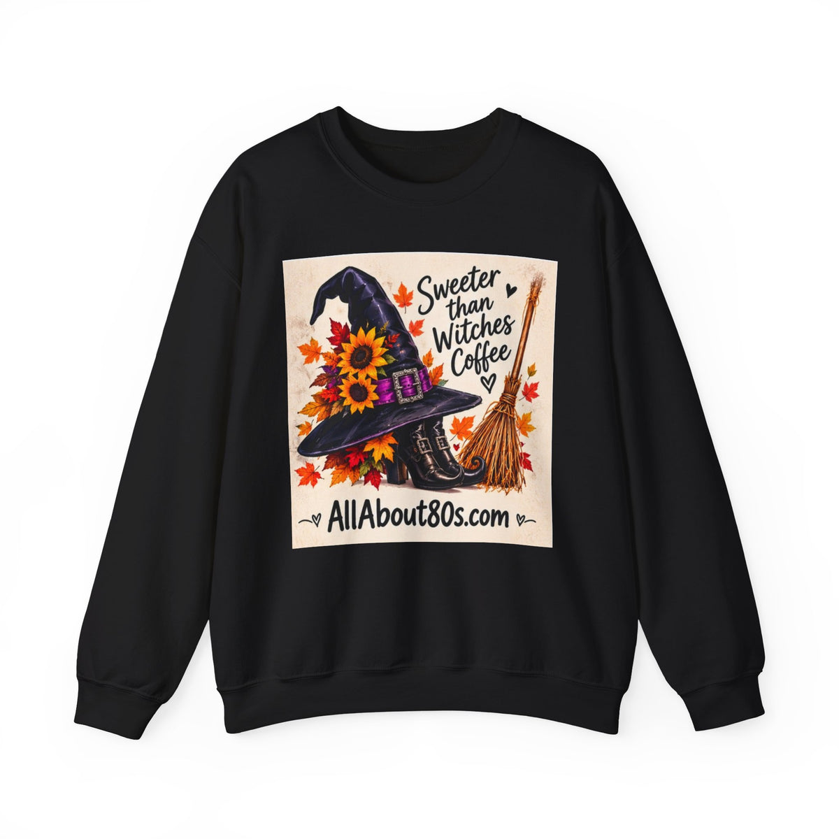 Sweater — 'Sweeter Than Witches Coffee' Halloween Witch Graphic Crewneck Sweatshirt