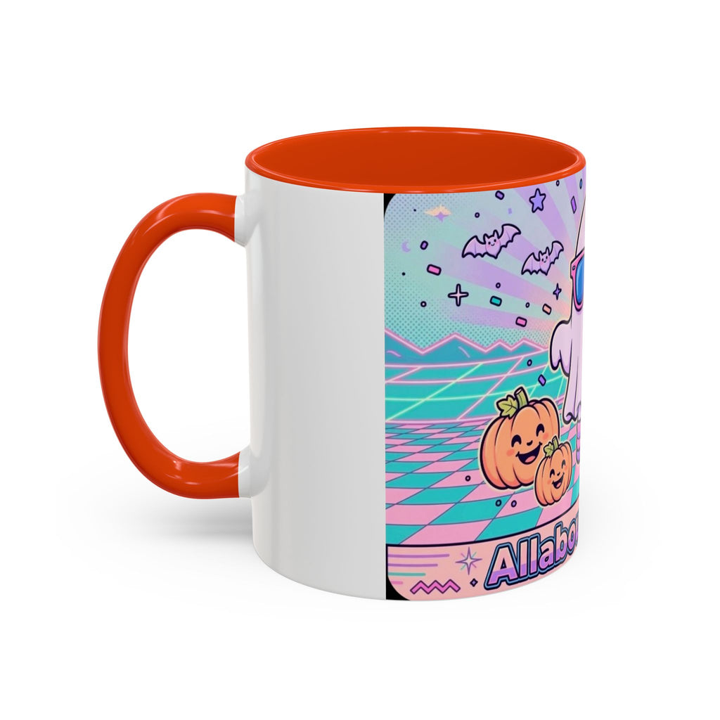 80s Vaporwave Ghost Coffee Mug — Cute Halloween Pumpkin Retro Design (11oz/15oz)