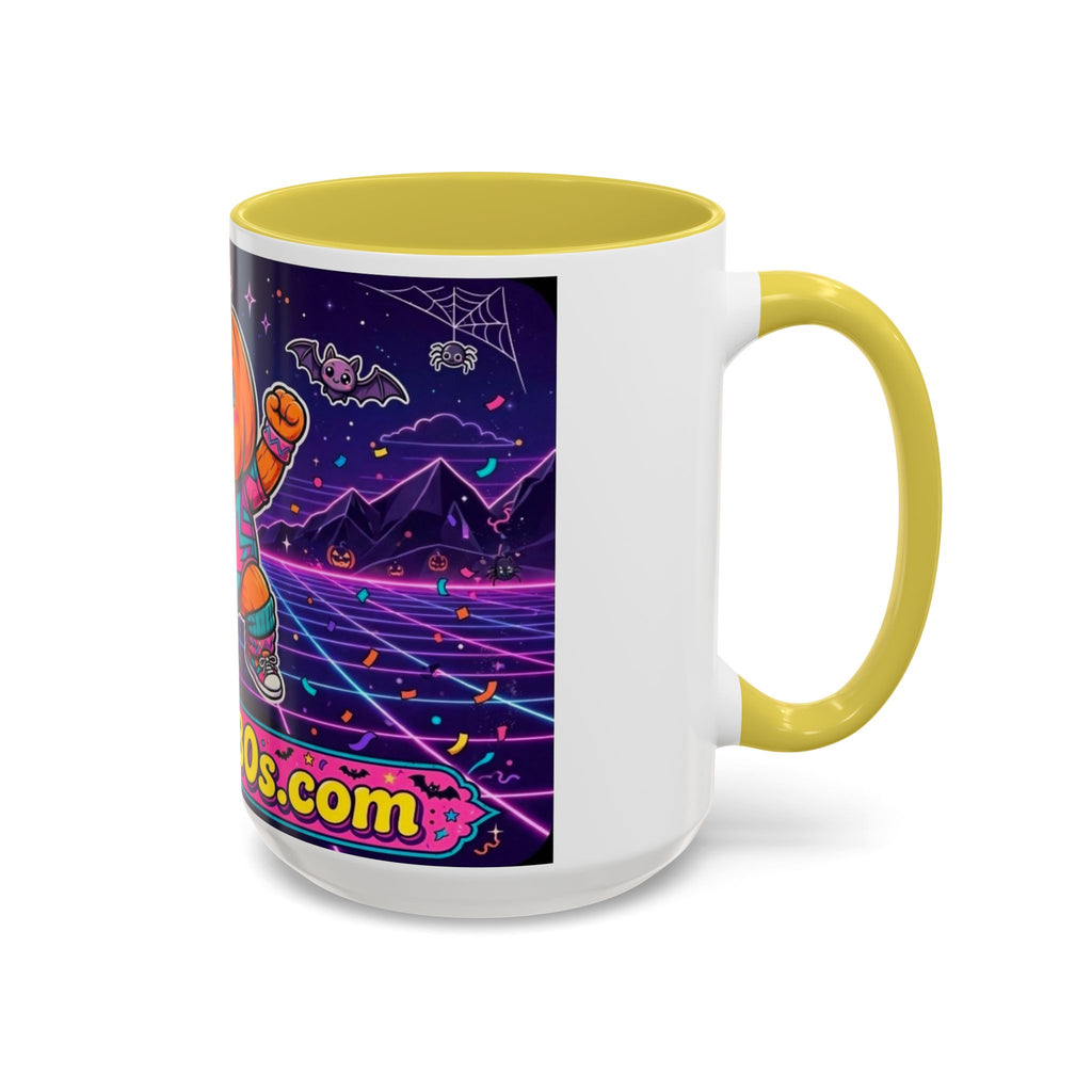 80s Retro Pumpkin Mug – Cute Neon Halloween Coffee Cup (11oz/15oz)