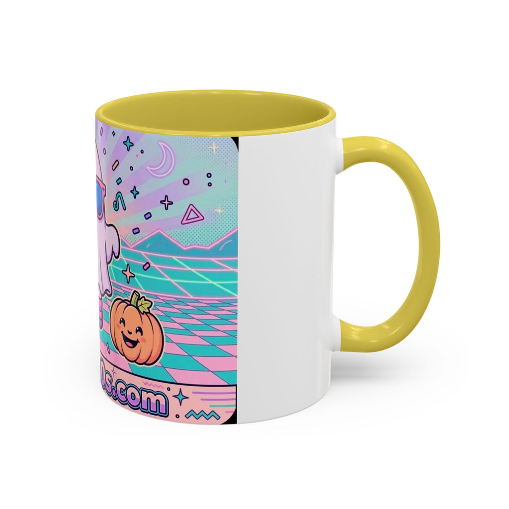 80s Vaporwave Ghost Coffee Mug — Cute Halloween Pumpkin Retro Design (11oz/15oz)