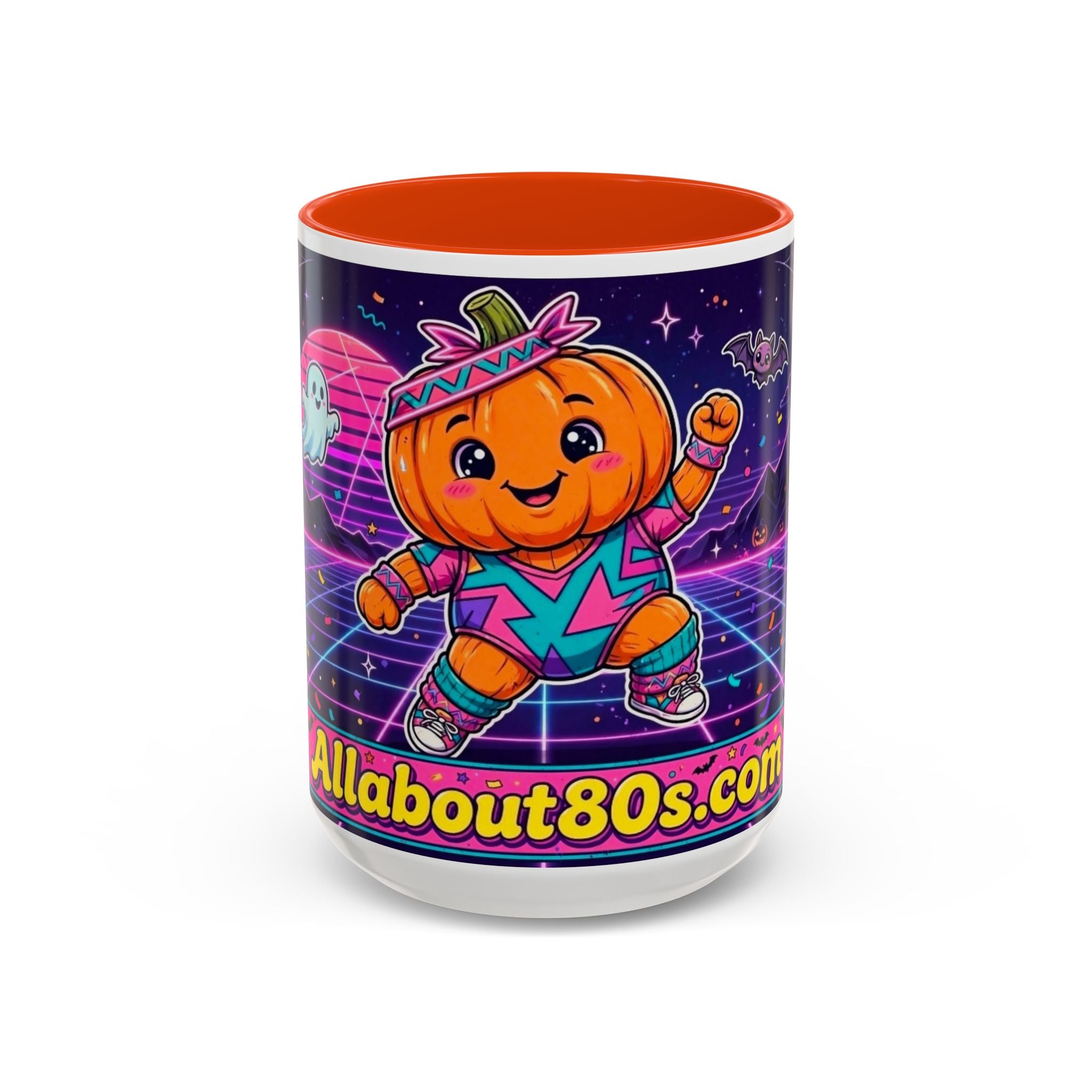 80s Retro Pumpkin Mug – Cute Neon Halloween Coffee Cup (11oz/15oz)