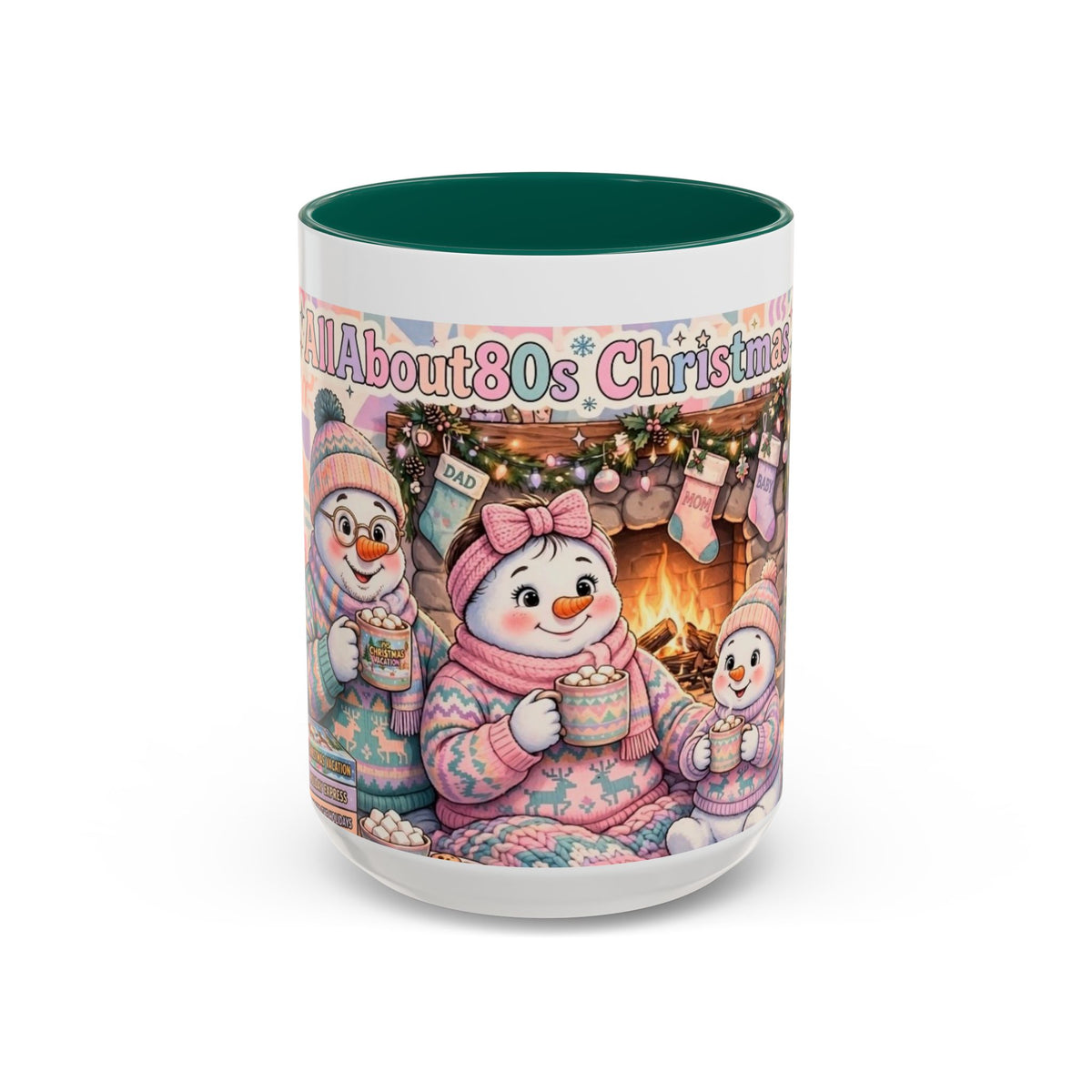 Cute Snowman Christmas Mug — 'All About 80s Christmas' Colorful Holiday Coffee Cup (11oz/15oz)