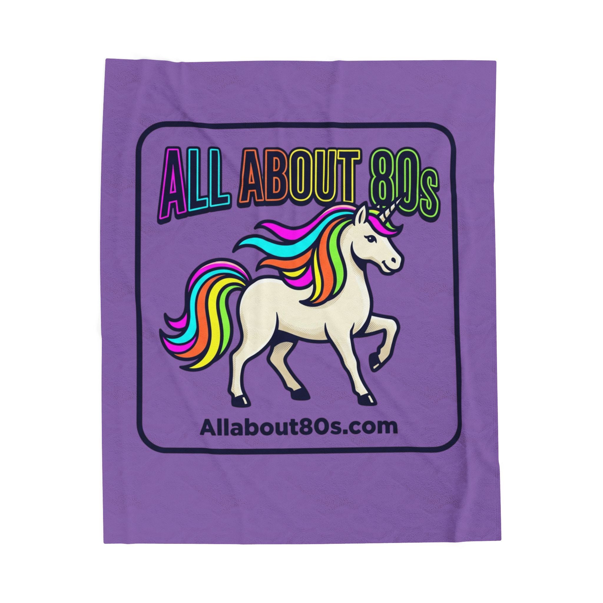 All About 80s Rainbow Unicorn Velveteen Plush Blanket – Retro 80s Cozy Throw