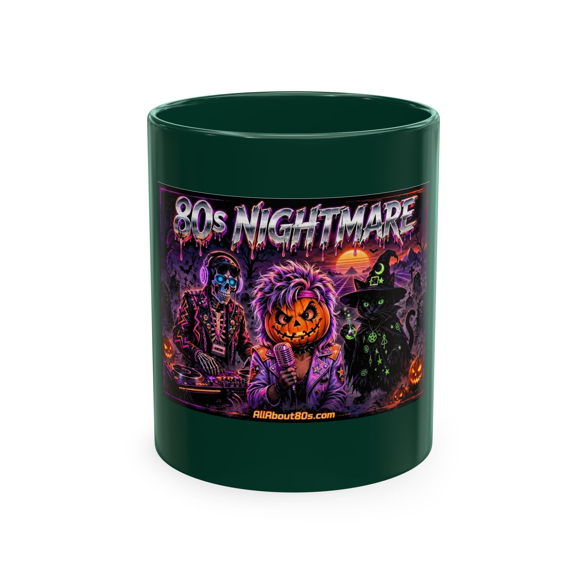 Halloween Nightmares Ceramic Mug – 80s Horror Retro Pumpkin Witch Coffee Cup