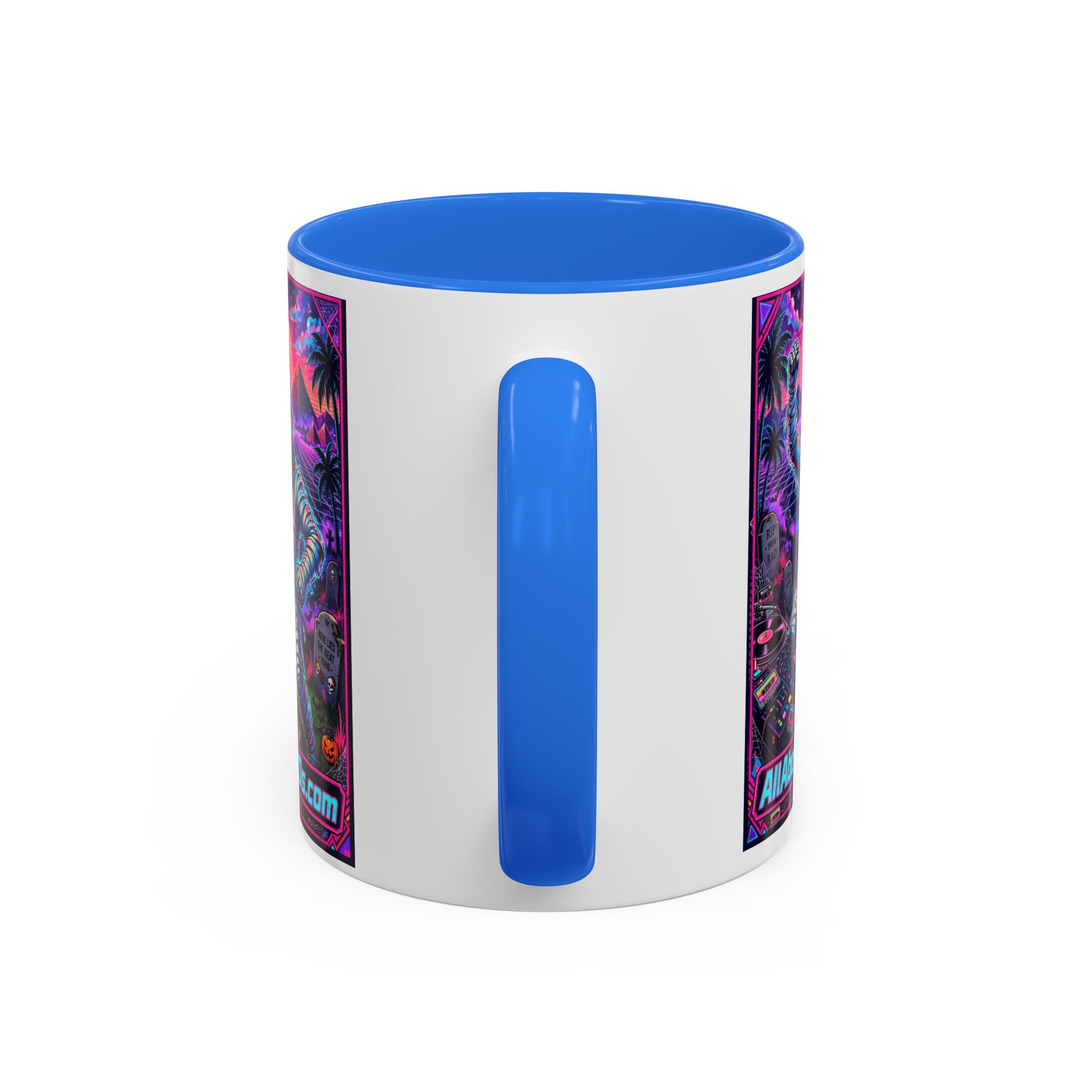 80s Retro Astro Skate Mug — Neon Vaporwave Skeleton Skateboard Coffee Cup (AllAbout80s.com)