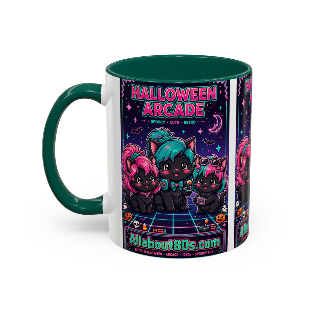 Halloween Arcade Mug — Cute Retro 80s Cat Gamers (11oz/15oz)