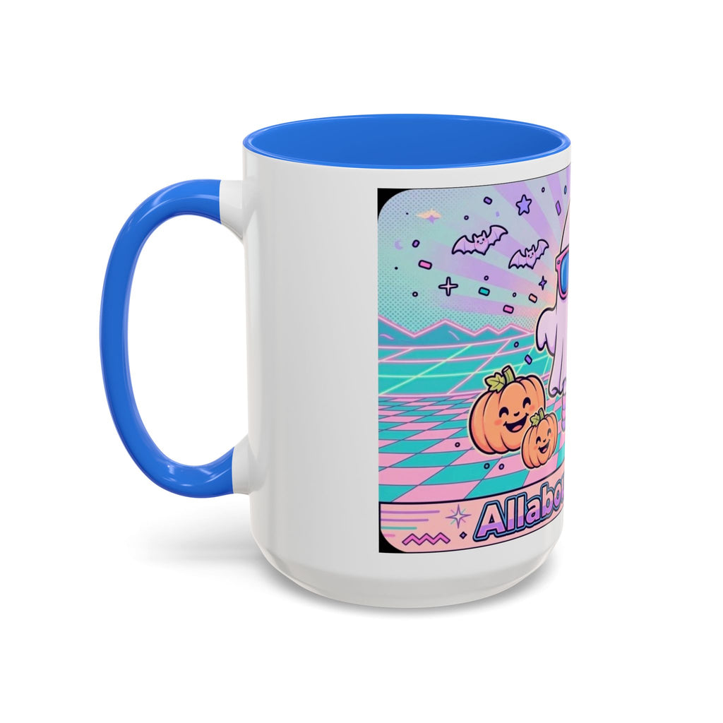 80s Vaporwave Ghost Coffee Mug — Cute Halloween Pumpkin Retro Design (11oz/15oz)