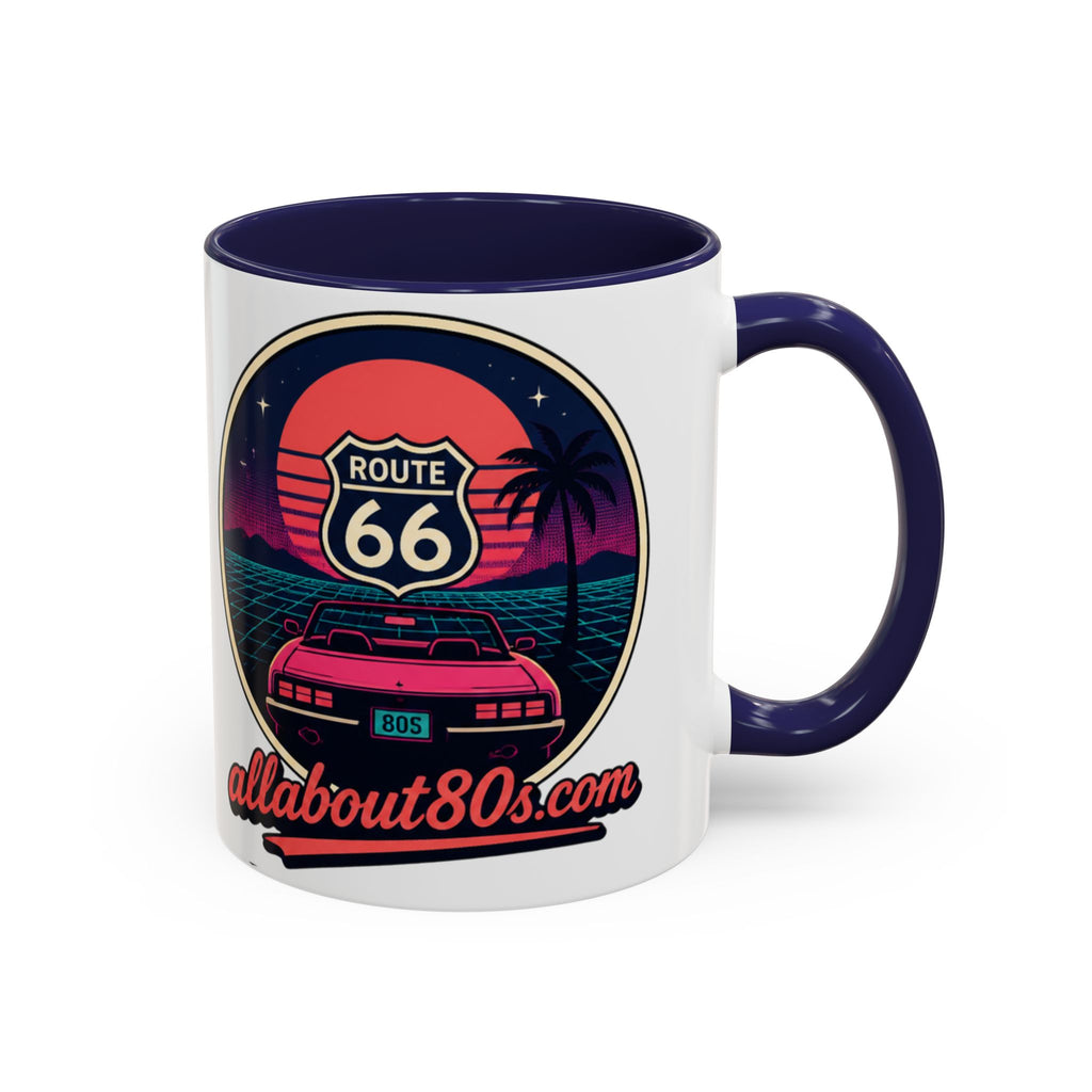 Route 66 Retro 80s Accent Coffee Mug — 'allabout80s' Vintage Sunset Design (11/15oz)
