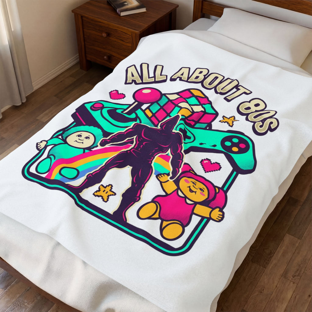 All About 80s Velveteen Plush Blanket — Retro Gaming & Nostalgia Throw