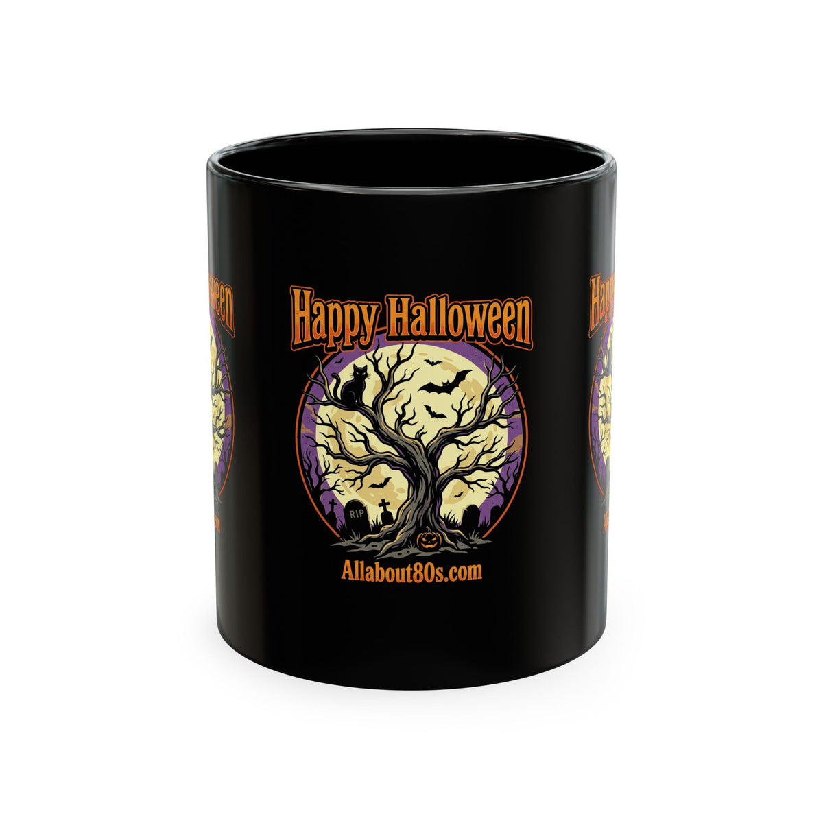 Happy Halloween Ceramic Mug — Spooky Tree & Moon Coffee Cup