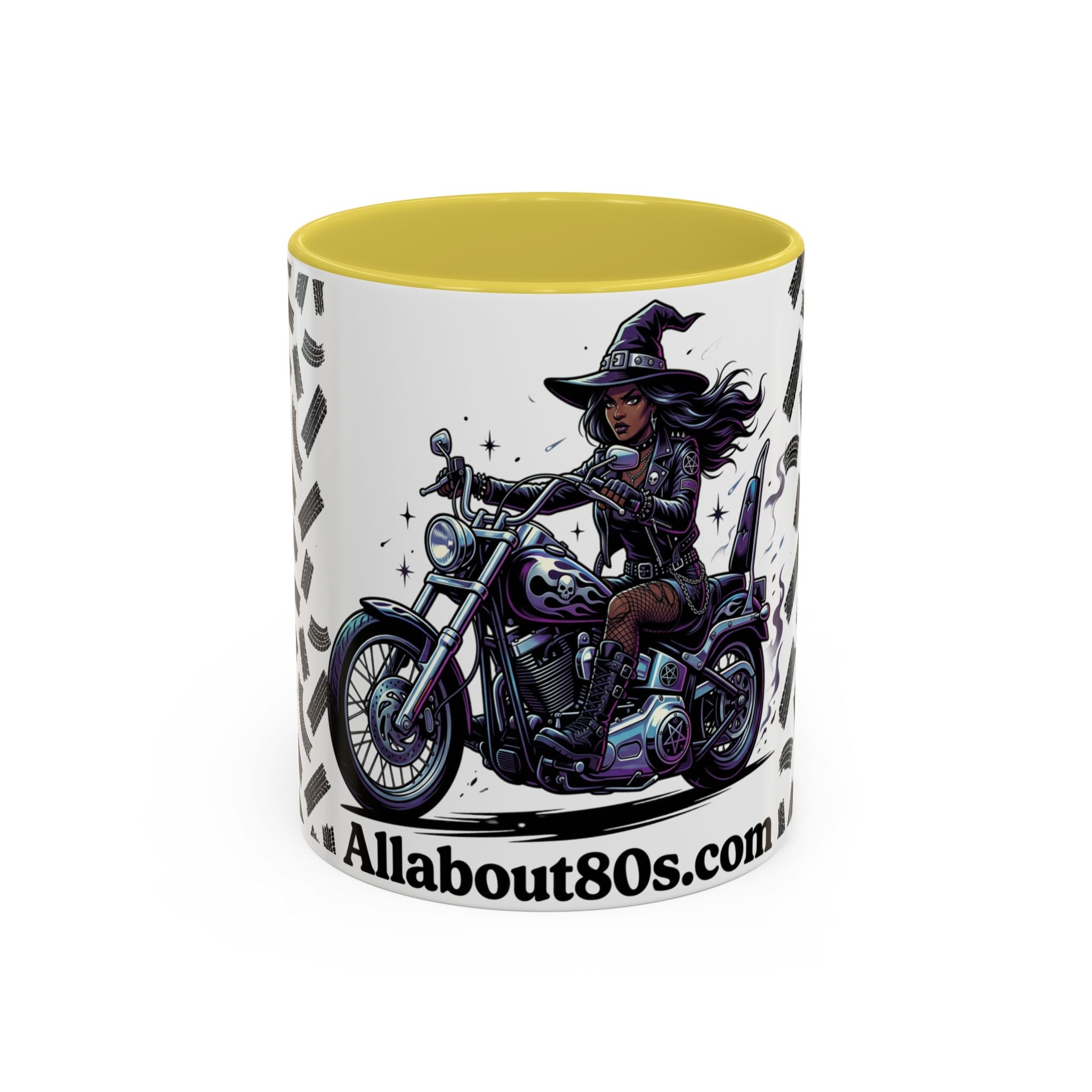 Witch Biker Coffee Mug (11oz/15oz) — Gothic Motorcycle Witch Illustration