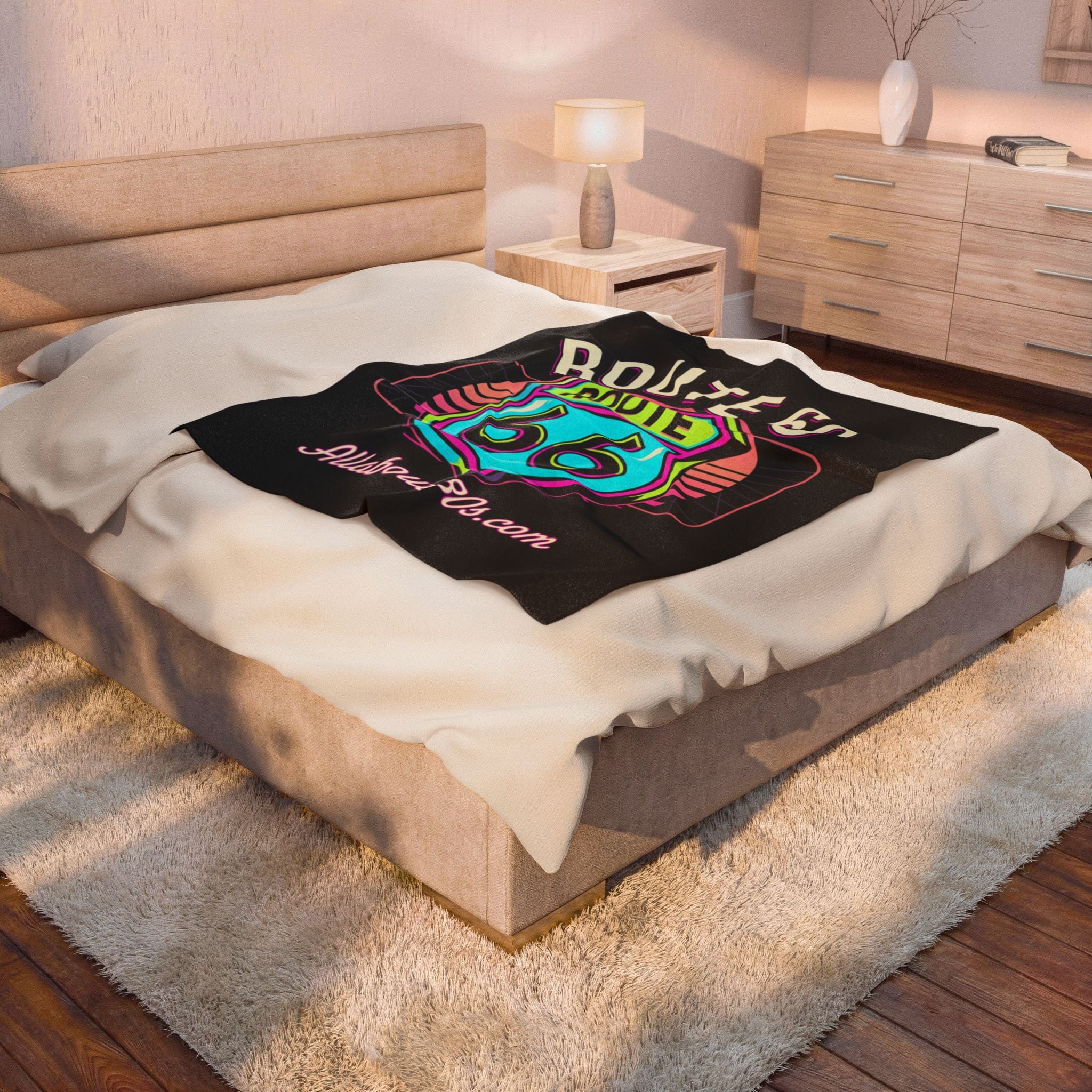 Route 66 Retro Neon Velveteen Plush Blanket